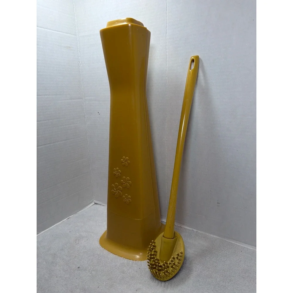 Rare VTG MCM 70s Rubbermaid Party Plan Toilet Brush Holder Set Harvest Gold
